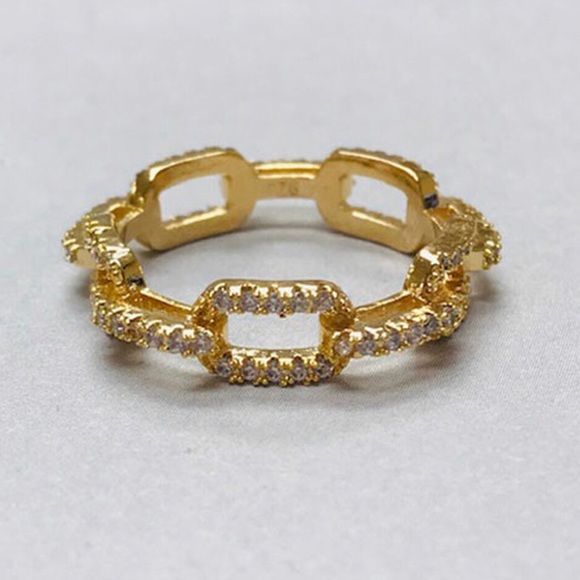 Cubic Zirconia Rectangular Linked Chain Gold Ring-sz 6 or 7 or 8 - Picture 2 of 3